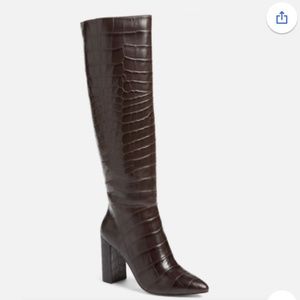 Brown Crocodile Printed Halogen x Atlantic Pacific Knee High Tall Boots NWOT